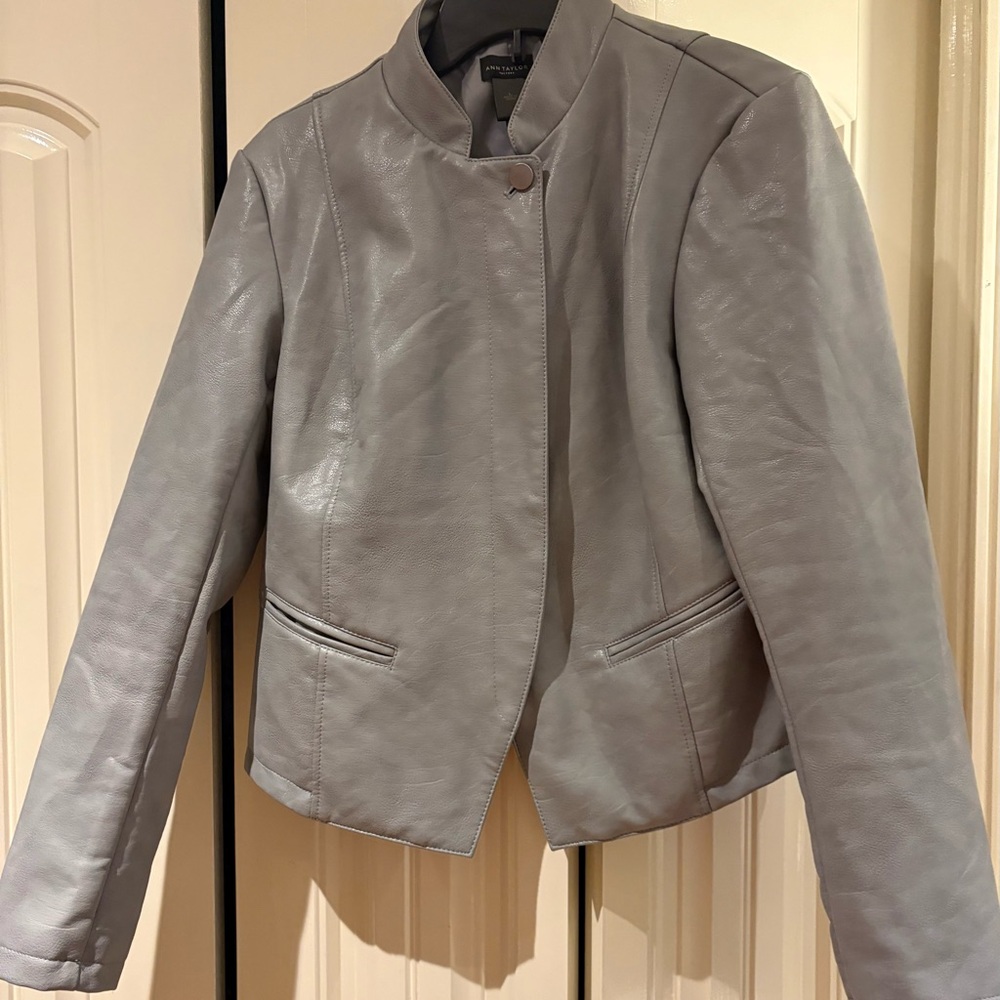 Ann Taylor Light Gray Leather Jacket